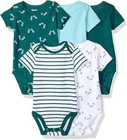 [Hanes] Unisex-Babies Bodysuit, Blue, Short Sleeve, Crew Neck, Solid, 4-Way Stretch, Soft, Breathable, Machine Wash