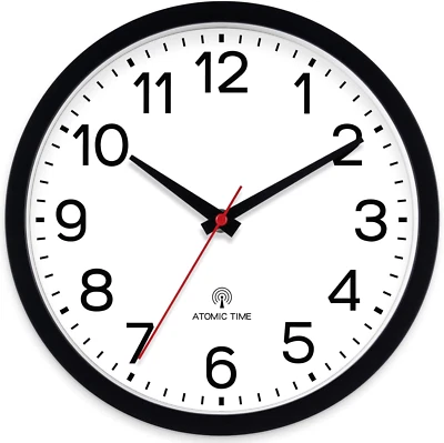 Atomic 10 Inch Wall Clock Analog Clocks for Indoor Kitchen, Battery Operated Clo