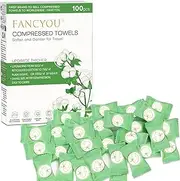 Fancyou Disposable Compressed Towels 100 PCS, Thicken Face Towel, Camping Wipes Cotton Cloths Portable Hand Coin Pocket Size Tissues for Home, Mini Travel Essentials, Outdoor Activities(Green)