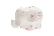 My First Money Bank Elephant Money Box Small Ceramic White with Stars - Pink