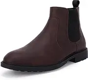 [Coutgo] Men's Ankle Boots Chelsea Round Toe Slip on Waterproof Faux Leather Classic Dress Booties for Men
