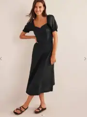 Boden Linen Sweetheart Midi Dress NWT -Black - UK 20R US 16/18 R