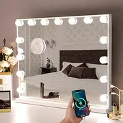 Hansong Hollywood Vanity Mirror, 15 Dimmable LED Bulbs Makeup Mirror with Lights for Dressing Room & Bedroom, Tabletop or Wall-Mounted Light up Mirror with USB Charging, White(Shatter-Proof Mirror)
