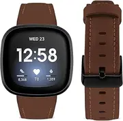 SKYLET Compatible with Fitbit Versa 3 Bands/Fitbit Sense Bands for Men Women, Soft Genuine Leather Replacement Straps for Sense/Versa 3 Bands Men Large Small