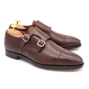 US 9 F - Peal & Co by Crockett & Jones Brown Calf Double Monk Strap Shoes Scarpe