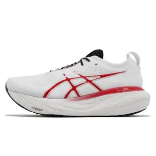 【asics 亞瑟士】慢跑鞋 GEL-Nimbus 25 Anniversary 男鞋 白 紅 30周年 緩震 亞瑟士(1011B750100)