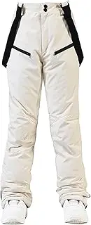 QIULAO Men's Women's Ski Trousers, Waterproof Windproof Warm Snow Trousers, Detachable Straps, Support Single Board Double Board, Outdoor Couple Trousers (Color : Beige, Size : X-Small)