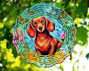 10" Dachshund Butterflies Puppy Wind Spinner Yard Art Decor 3D Kinetic rws126
