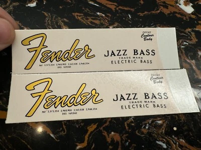 2Pcs FENDER JAZZ BASS ELECTRIC Guitar Waterslide Transfer Neck Headstock Decals