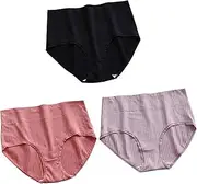 [FARZAH] Women Panties Female Underwear Ladies Mid Rise Briefs 3 Pack Ladies Knickers High Rise Soft Underwear Plus Sizes Ladies Mid Rise Briefs Comfy Hipster Panties Women Plain Brief, 6 Colors(Color:A,Size:3