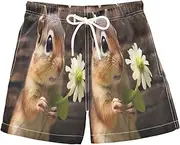 [RPLIFE] Boy Swimming Trunks, Anti Chafe Swim Trunks for Boys 2 T, Chipmunk Animal Flower