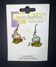 Vintage Switchables Stain Glass Earrings Lead Free Hypo-Allergenic Bumble Bees
