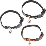 BUGUUYO 3pcs Adjustable Halloween Cat Collar with Bell Pumpkin Skull Safe for Pets for Halloween Parties