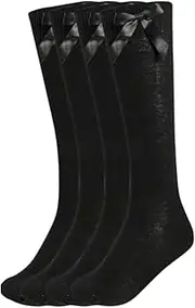 [COMFYLOT & KK TRADERS MCR LTD] Girls Knee High School Socks Cotton Socks with Fluffy Ribbons Bow, Back to School Socks Uniform Party Wear Long Socks Girls Bow Knee High School Socks Pack Of 3 & 6Pairs
