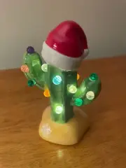 Lighted Cactus Christmas Tree Light Country Western Wearing Cowboy Santa Hat New