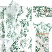 80 Sheets 20 * 14 Inches Vintage Print Tissue Paper for Gift Wrapping, Blue French Toile Gift Wrap Tissue Paper, Retro Decorative Tissue Paper for Wedding Birthday Bridal Shower DIY Craft (Green)