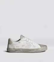 Men's Warm White Vintage Soft Grain Leather & Suede Sneakers | SALVAS