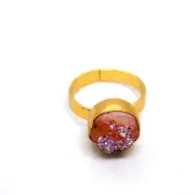 Handmade Ring Orange Druzy 22k Gold Plated Adjustable Gemstone Jewelry For Woman