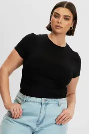 Black T Shirt Short Sleeve Crew Neck Modal
