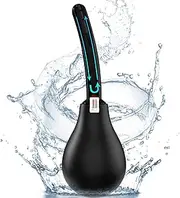 Aisitelu Anti Backflow Douche for Men Women, Enema Bulb Kit for Colon Cleansing Detox & Constipation, Soft Silicone Reusable Leakproof Cleaner Large Capacity Douche Bottle, 8 Shower Holes, Black