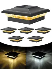 T-SUN Solar Post Cap Lights 6 Pack for 4x4 Vinyl/Wooden Posts, Waterproof Out...