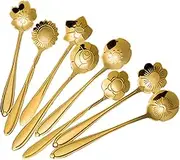 Stainless Steel Tableware Creative Flower Coffee Spoon Set - 8 Piece Gold Tea and Sugar Spoon for Stirring, Mixing, Dessert, Ice Cream, Cake
