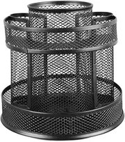 Black Metal Mesh Desktop Office Supplies Caddy, 360 Degree Rotating Desk Organizer, Rotating Multi Functional Pen Holder, for Office School Art Supplies (6.1 x 6.5 x 3.1in)