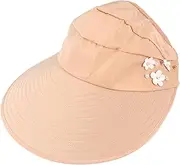 [COMPUKAS] Sun Cap Women Sun Hat Hat Beach Wide Brim Bucket Hat Portable Foldable Sun Block Casual Beige