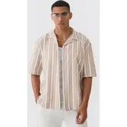 Mens Taupe Oversized Revere Stripe Shirt