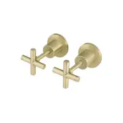 Round Brass Cross Handle Shower Wall Taps - PVD Tiger Bronze