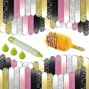 SNAIL GARDEN Acrylic Cakesicle Sticks, 64Pcs Multicolors Glitter Acrylic Sticks & Mirror Ice Cream Sticks 4.5inch Reusable Popsicle Sticks Mini Ice Pop Craft for DIY Cake Candy, Ice Cream, Kids Gifts