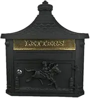 mailboxes for Outside Vintage Wall Mount Mailboxes， Galvanized Steel Waterproof Post Box Antique Metallic Letter Mail Postbox ， for Front Door Porch Parcel Drop Box (Color : Black)