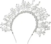 Healeved Crown Pearl Bride Tiara Pearl Tiara Hair Jewels for Women Tiara for Headwear for Women Bridal Hair Accessory Bride Tiara Decor Retro Decor Bride Headpiece Metal Silver