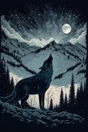 Wolf Howling At The Moon Scandinavian Landscape Lapland Animal Prints Wall