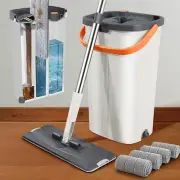 Flat Mop and Bucket with Wringer Set, 3-Chamber Design Separates Dirty