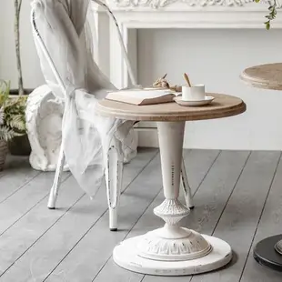 歐法式鄉村實木白色做舊圓形茶幾復古咖啡桌邊幾角幾鐵藝家具餐桌