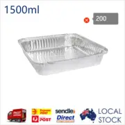 200x Foil Tray Square 1500ml 230 x 230 x 35 m Container Takeaway BBQ Square Lid