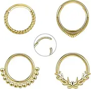 [6ixGosh] 16G Christmas Septum Nose Ring Hoop for Women Men 316L Stainless Steel Cartilage Hoop Septum Rings Christmas Elements Deer Bell Snowflake Colorful CZ Clicker Daith Tragus Piercing Jewelry