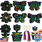 HyDren 80 Pcs Spring Scratch Cards Rainbow Flower Butterfly Scratch Paper for
