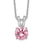 Sterling Silver Cheryl M Rhodium-Plated Pink And White Brilliant-Cut Cz Split Bail 18 Inch Necklace