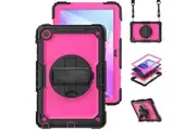 WASSUP Lenovo Tab M10 Plus (3rd Gen) 10.6 inch 2022 Case with Screen Protector Hand Strap Stand & Shoulder Strap-RoseRed&Black