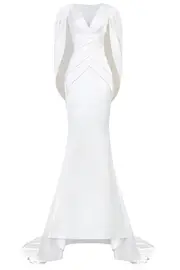 [IHF ATELIER] V-NECKLINE PLEATED MULLET SILK GOWN FR 44 PINK