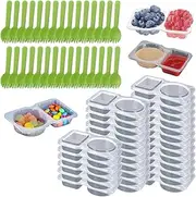 Caunedy 30 Sets Reusable Double Compartment Snack Containers with Lids & 30 Spoons, Leakproof Condiment Cups, BPA Free, Microwave & Dishwasher Safe, Ideal for Lunchables, Dipping Sauces