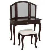 STEWART SOLID MAHOGANY 2-PIECE QUEEN ANNE MIRROR DRESSING TABLE&STOOL CHOCOLATE
