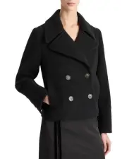 Vince Boiled Wool Cropped Peacoat Women's Black Xl