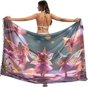 [RPLIFE] Cute Characters Poses Sarong Beach Swimsuit Cover Up, Womens Tassel Sarong for Summer Beach/pool, Large, Cute Characters Poses, Large