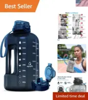 64 oz Water Bottle with Time Marker - Straw & Chug Lid - BPA Free Big Water B...