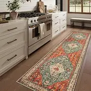 Lahome Boho Tribal Runner Rug - 2'6" x 10' Long Oriental Hallway Rug Runner Kitchen Mat, Soft Non Slip Machine Washable Stair Carpet Runner for Hall Living Room Bedroom Sunroom Hardwood Floors