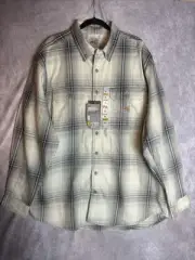 Carhartt Flame Resistant Button Up White Gray Blue Plaid Shirt Size XL