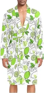 [ZZXXB] Lemon Lime Mens Sleepwear Robe Lightweight Nightgown Long Sleeves Spa Bathrobe with Pockets M-XL